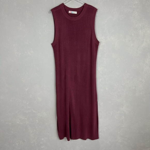 Free People Dresses & Skirts - Free People beach size L sleeveless ribbed maxi dress pink side slit crewneck
